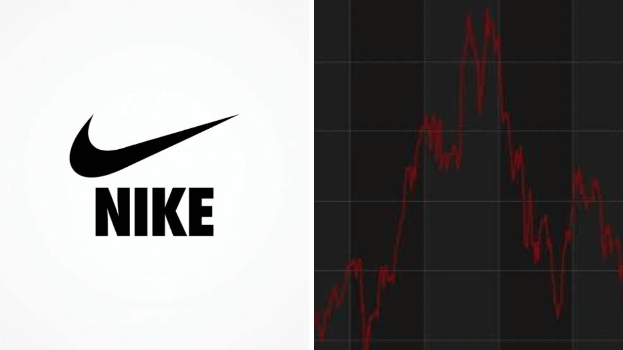 Nike logo displayed on a retail store facade as the company prepares to leave the S&P 100